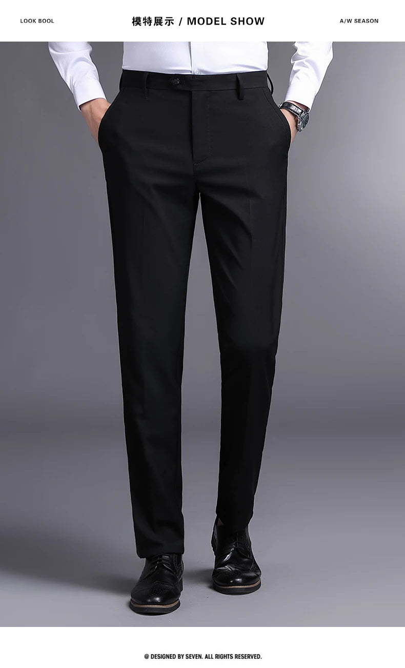 Top Grade New Brand Fashion Relax Fit Suit Pant Office Trousers For Men Dress Pants Business Straight Trousers Men's Clothing