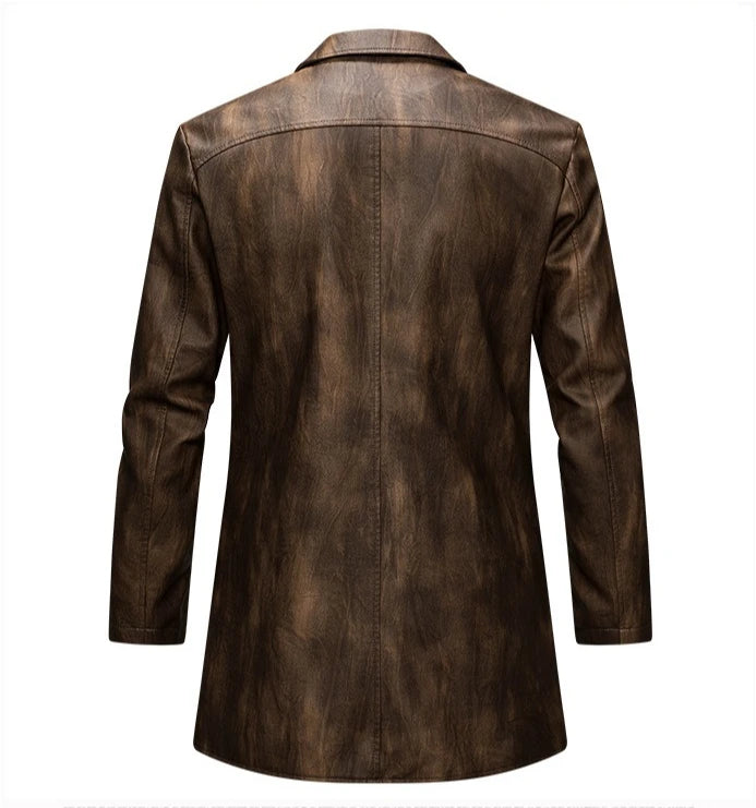 Men's Brown PU Jackets with Lapels for Fall and Winter, Dark Gray Faux Leather Coats for Spring, European Sizes S–XXXL.