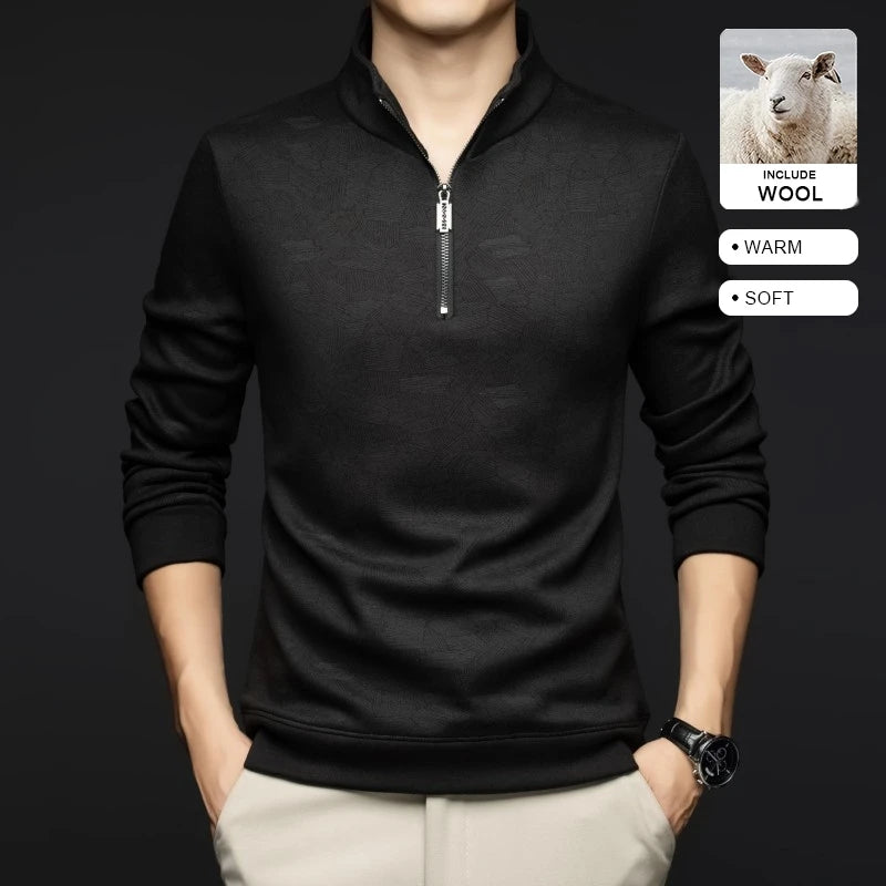 Top Grade Wool+Mulberry Silk Half Zip New Brand Casual Fashion Pullover Street Hoodies Velvet Sweatshirts Men's Clothing
