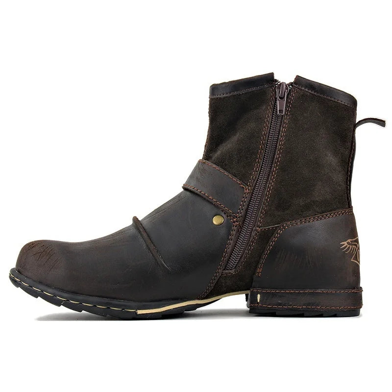 Men's Ankle Boots High Quality Cowboy Boots Men Metal Buckle Side Zipper Motorcycle Boots Gothic Boots Retro Western Boots