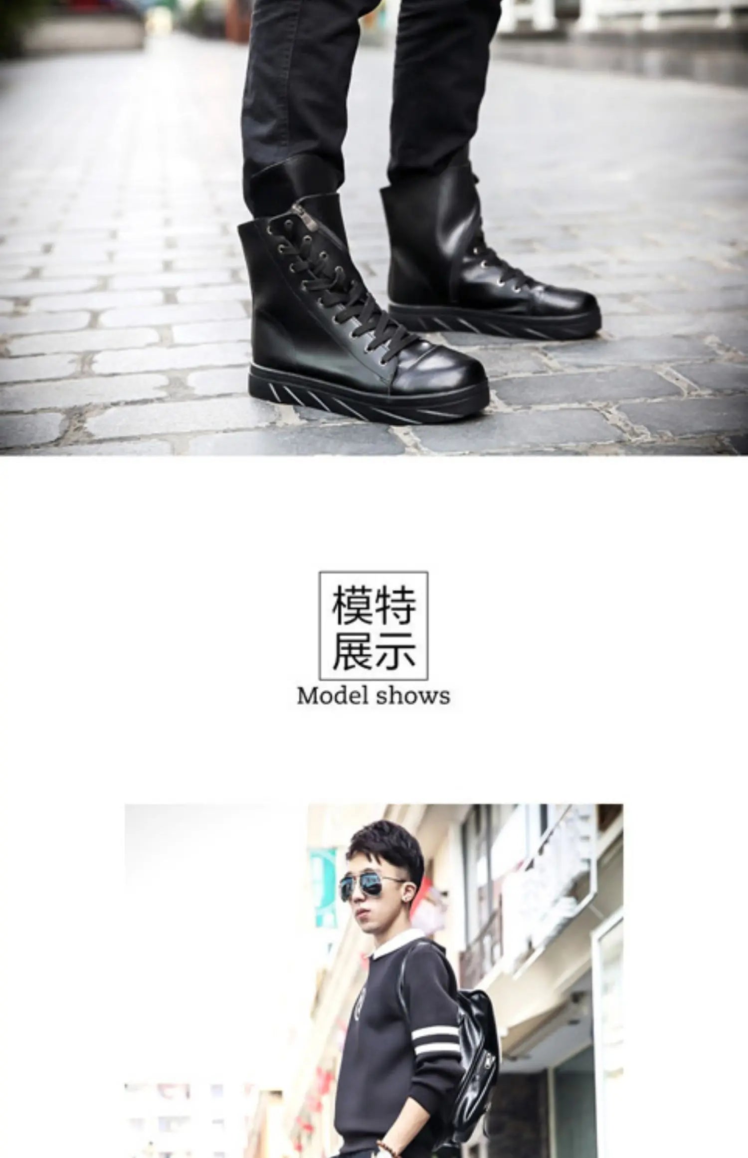 Men 6 cm Height Increasing Platform Boots Back Zip Leather Shoes Male Mixed Colors Y3 High Top Black White Men's Boots