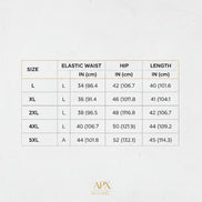 Size chart for clothing with measurements in inches and centimeters.
