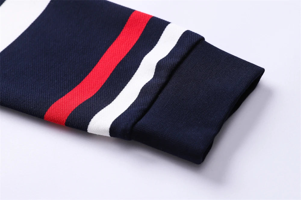 TACE&SHARK Brand Men‘s Casual Long Sleeve Striped Polo Shirt Cotton Blend Knitted Top Fashion Business Embroidery