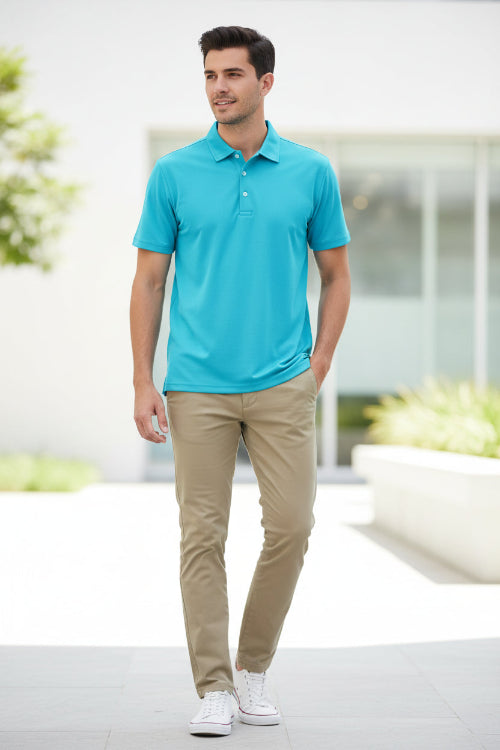 Blue polo shirt on a white background