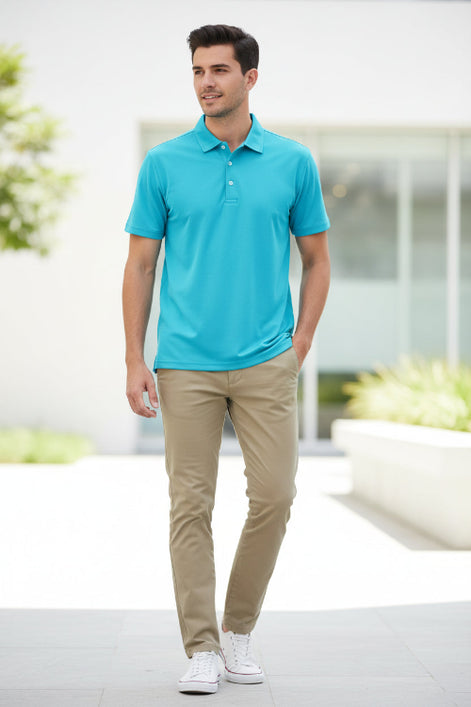 Blue polo shirt on a white background