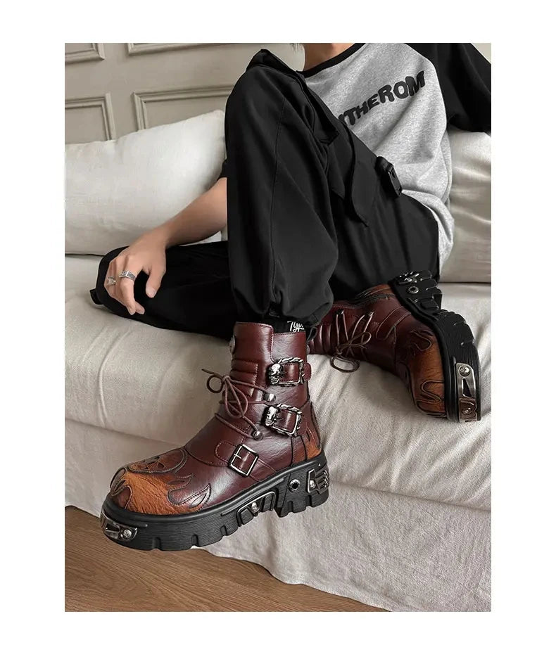 Retro Men Chelsea Boots Silver-brown Men Thick-soled Height-increasing Anti-slip Designer Fashion Brand Outdoor Motorcycle Boots