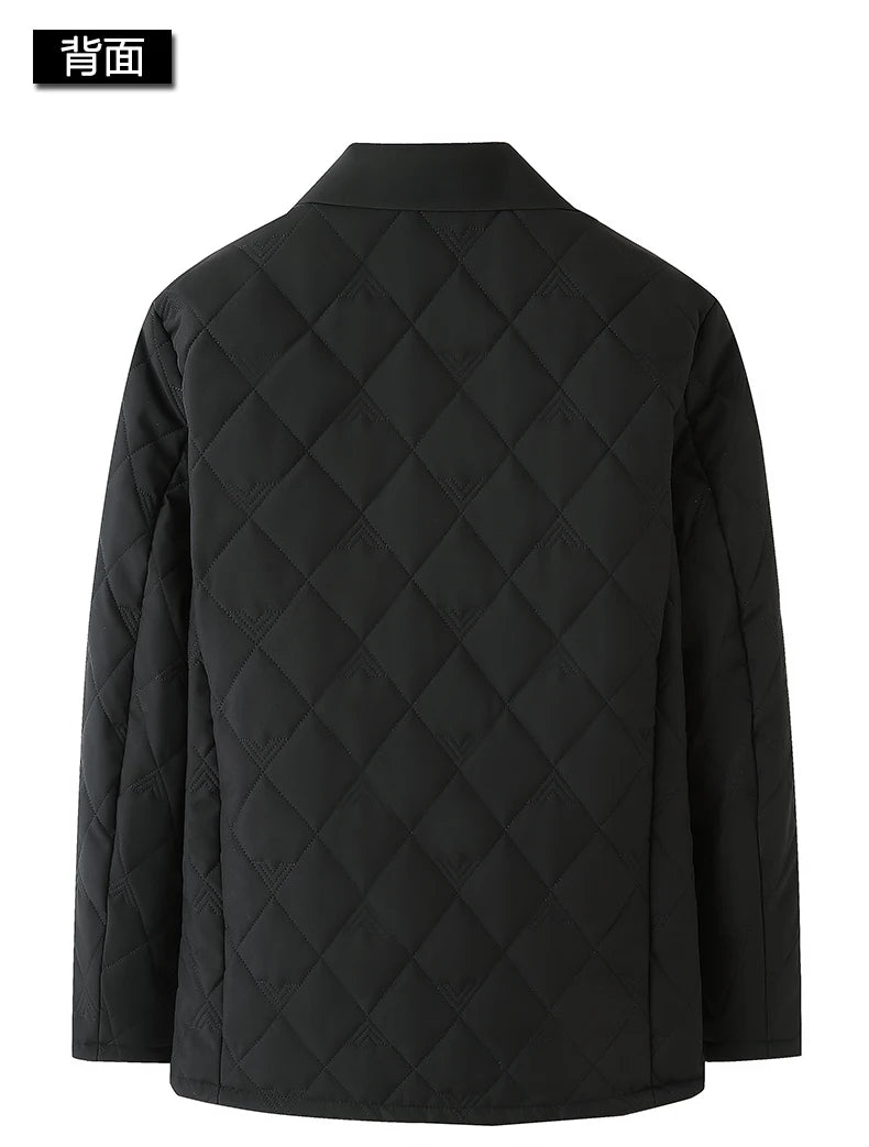 Top Grade Men Parka Jacket Windbreaker Coats Diamond Quilted Bubble Coat Middle-aged Winter Warmth Turn-Down Collar Coat