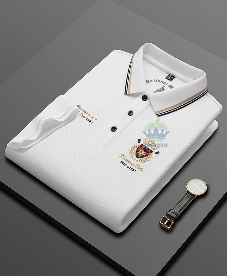 Classics Shield Badge Embroidery Polo Shirt Men Summer Thin Breathable Lapel Short-Sleeved Tops Golf Shirt Male Brand Clothing
