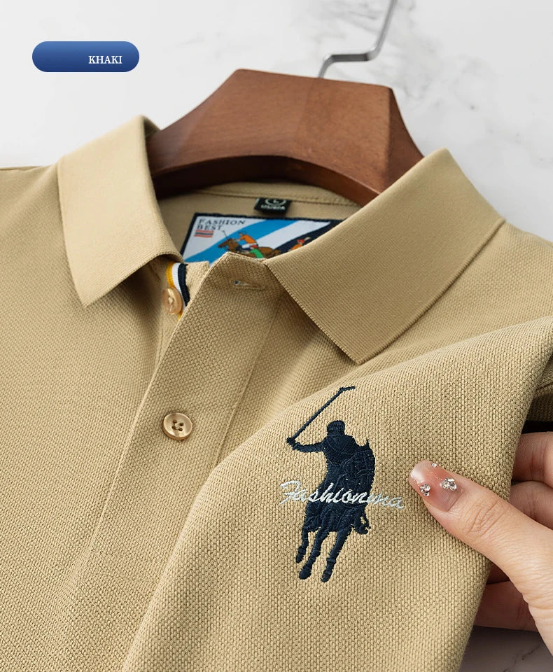 Luxury Embroidery Men's Polo Shirt Summer Thin Breathable 100%Cotton Black Navy Blue Lapel Short-Sleeved Tops Brand Clothing