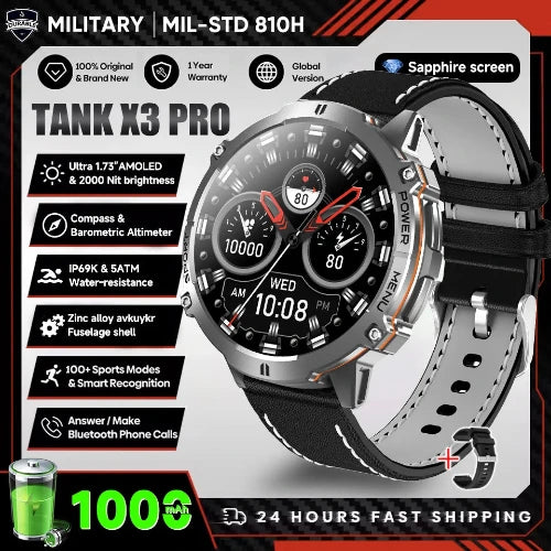Tank X3 Pro smartwatch with features listed on a promotional graphic