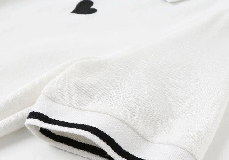 Polo Neck Shirt for Women Button 100℅ Cotton White Embroidery Baggy Woman T Pulovers High Quality Korean Popular Clothes Youth