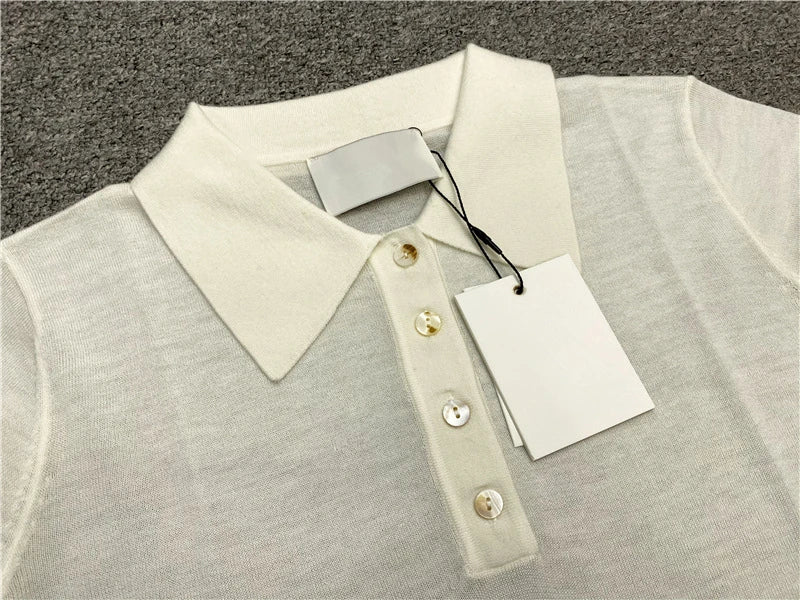 Jenny&Dave 2024 Summer Commuting Versatile Shirt Short POLO Tshirts Knitted Sleeved Top Women 2024 Merino Wool Casual Top