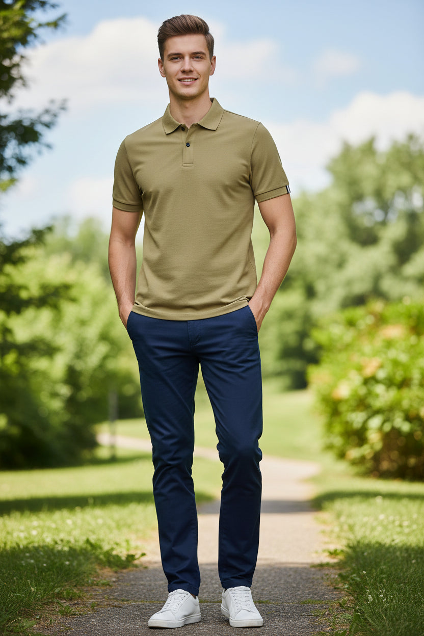 Beige polo shirt on a white background
