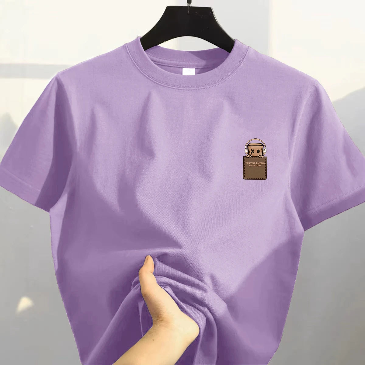 Retro Loose Fit Pure Cotton ort Sve T-irt ex Casual Top Korean Sle Printed Cotton Tee Men's Cut Label