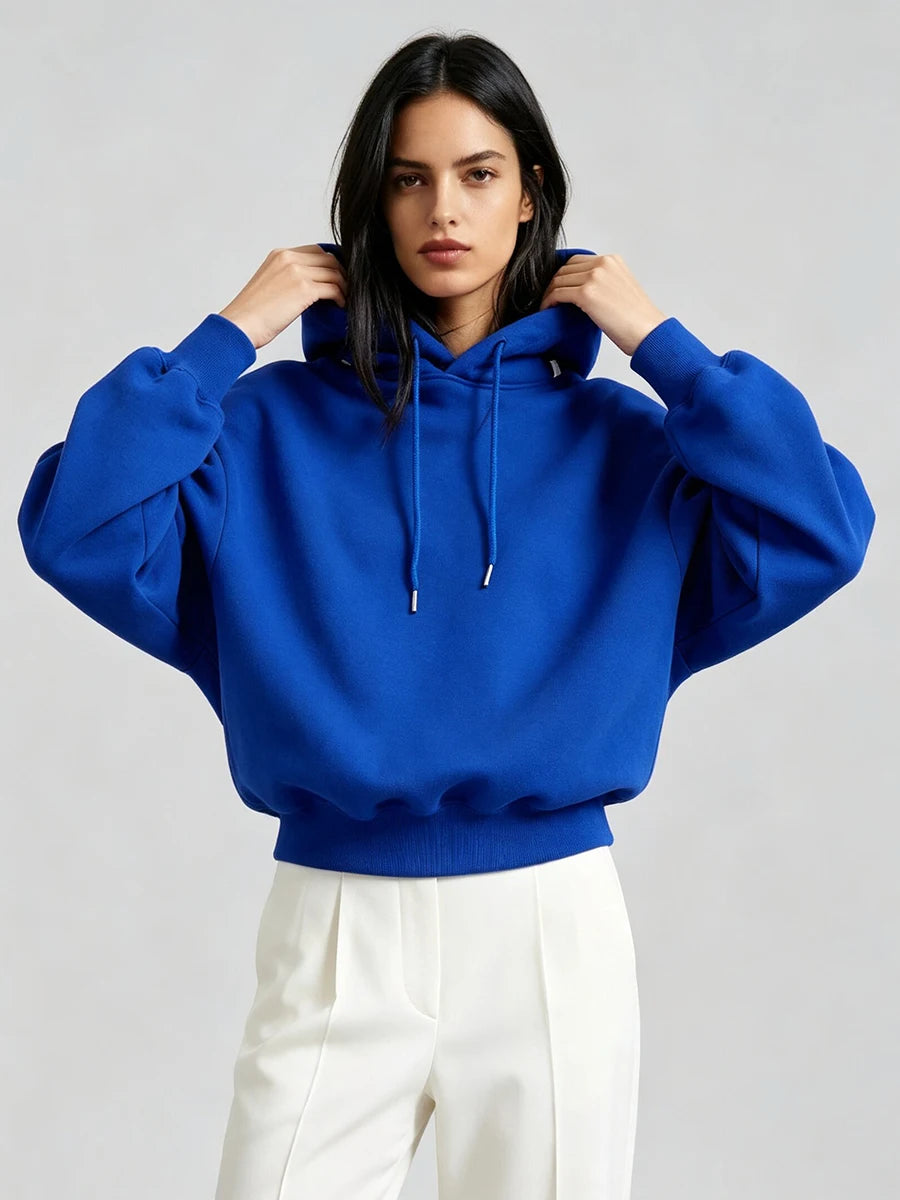 LIMO Women Hoodie Drawstring Pullover Long Sleeve Cuffed Hem Loose Oversized Casual  Lined Daily Basic Sweatshirt Tops