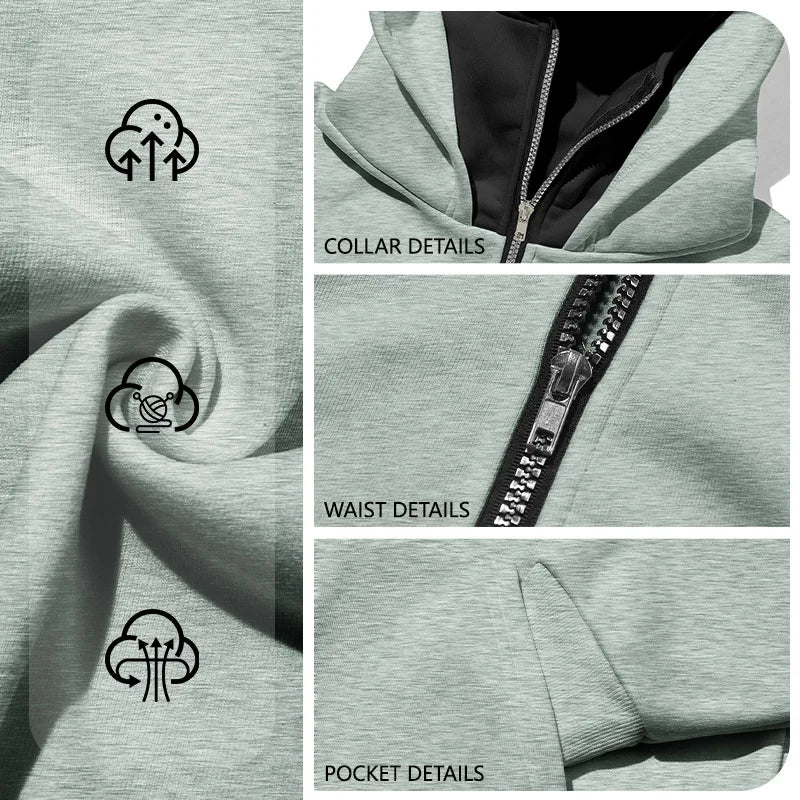 Men's Full Zip Hoodie with Built-in Face Mask Balaclava Techwear Sweatshirt with Crossbody Strap Tactical Streetwear Top