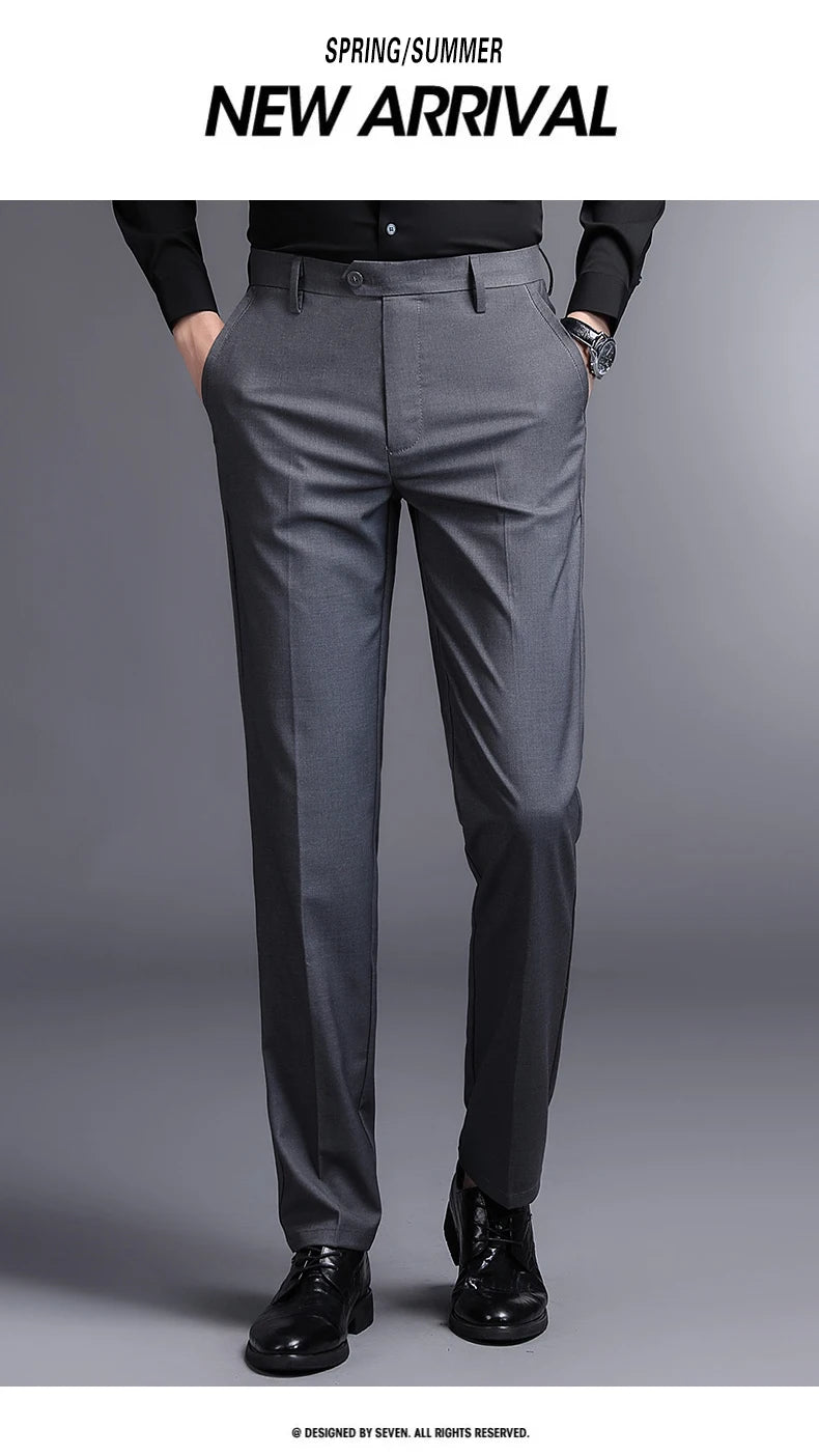 Top Grade New Brand Fashion Relax Fit Suit Pant Office Trousers For Men Dress Pants Business Straight Trousers Men's Clothing