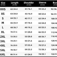 Size chart for clothing with measurements in centimeters and inches.