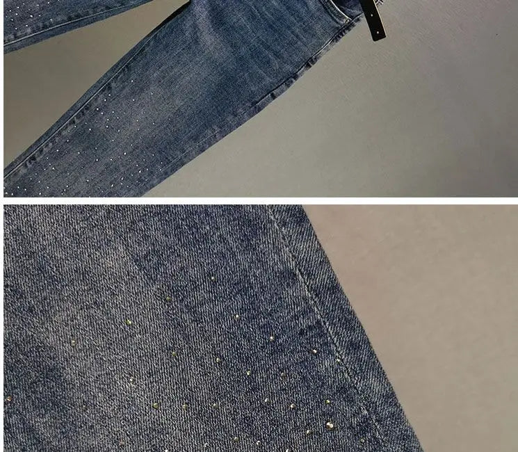 Heavy Industry Hot Diamond Jeans for Women 2026 Summer New Thin Slim High Waist Versatile Seven Point Jeans Female Casual Pants