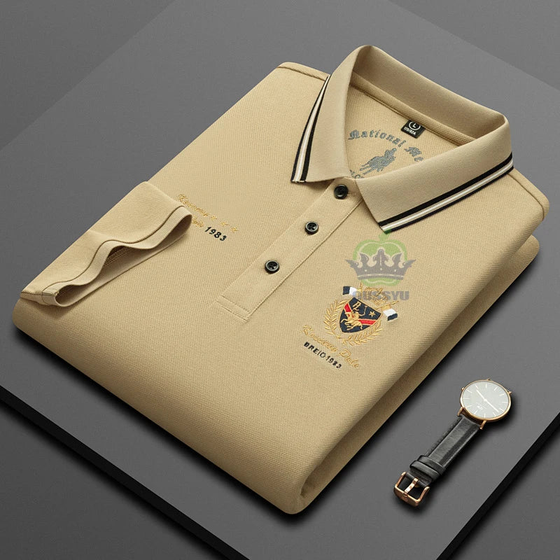 Classics Shield Badge Embroidery Polo Shirt Men Summer Thin Breathable Lapel Short-Sleeved Tops Golf Shirt Male Brand Clothing