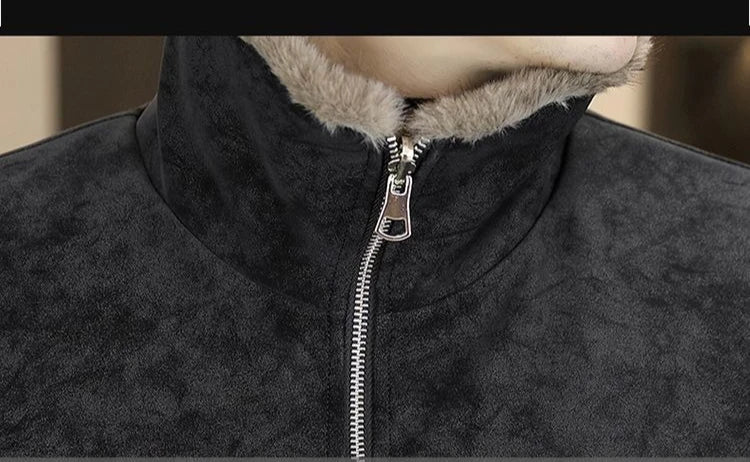 Winter Fleece and Thickened Leather Jacket for Men with A Fur Collar Warm and Casual American High-end Faux Fur One-piece Jacket