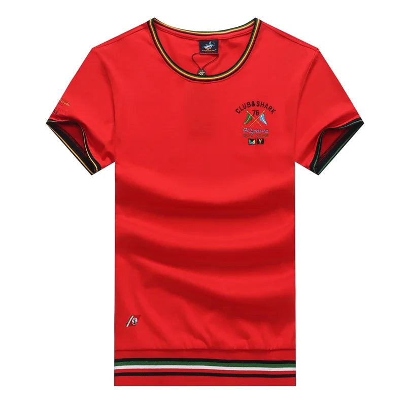 TACE&SHARK Summer Military T-shirts Fashion Embroidery Casual Cotton White Camiseta Tops Tees Shark Short Sleeve T Shirt Men