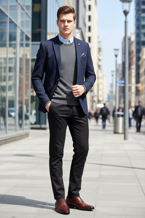 Brown leather dress shoes being worn on a wooden floor