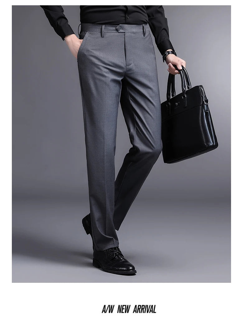 Top Grade New Brand Fashion Relax Fit Suit Pant Office Trousers For Men Dress Pants Business Straight Trousers Men's Clothing