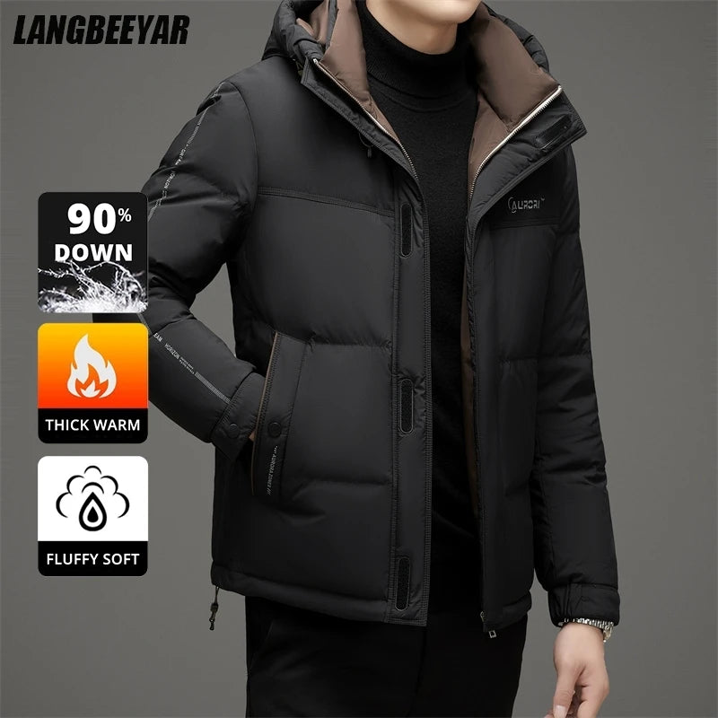 High End 90% White Duck Down Thick Winter New Brand Hooded Casual Fashion Luxury Mens Down Jackets Windbreaker Puffer Coats