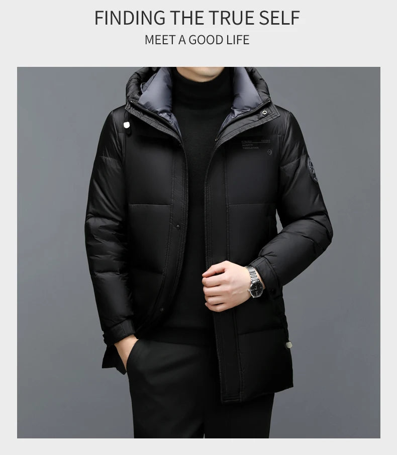 High End Long Thick New Brand Casual Fashion Winter Down Jacket Men Hooded Warm Street Parkas Feather Windbreaker Puffer Coats