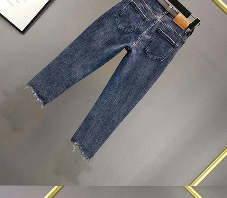 Heavy Industry Hot Diamond Jeans for Women 2026 Summer New Thin Slim High Waist Versatile Seven Point Jeans Female Casual Pants