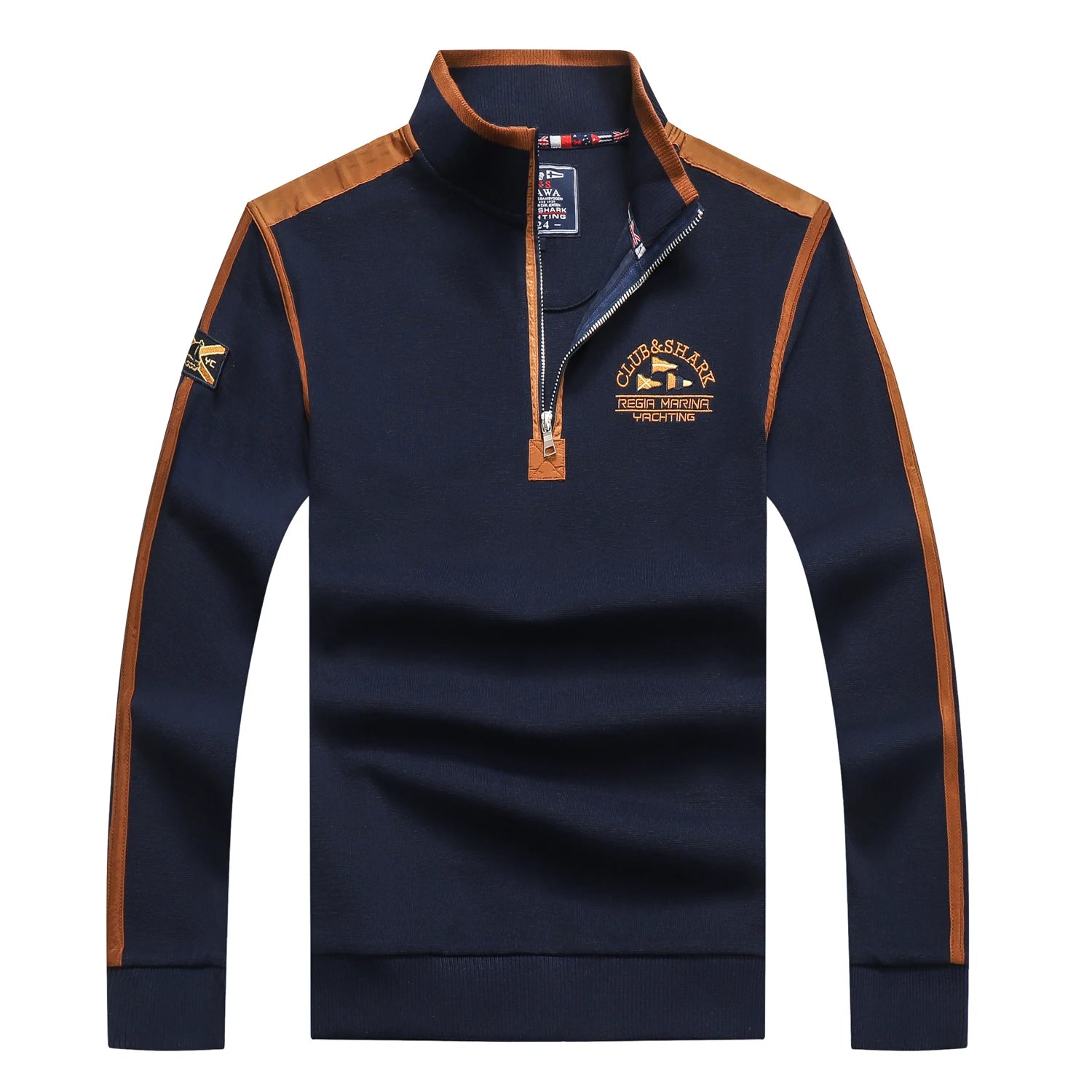 TACE&SHARK 2023 Casual Business Yellow Polo Shirt Pullover Half Zipper Patchwork Polo Shirt for Men Fashion Shark Embroidery