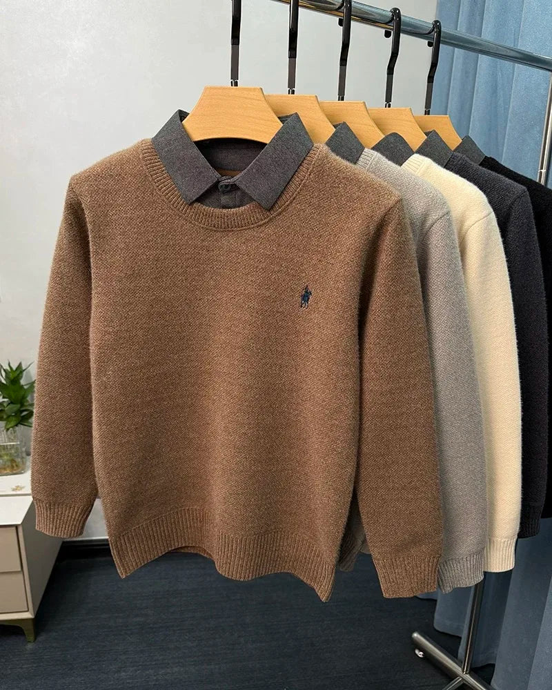 High end trendy pony embroidery men's sweater luxury brand fashion
