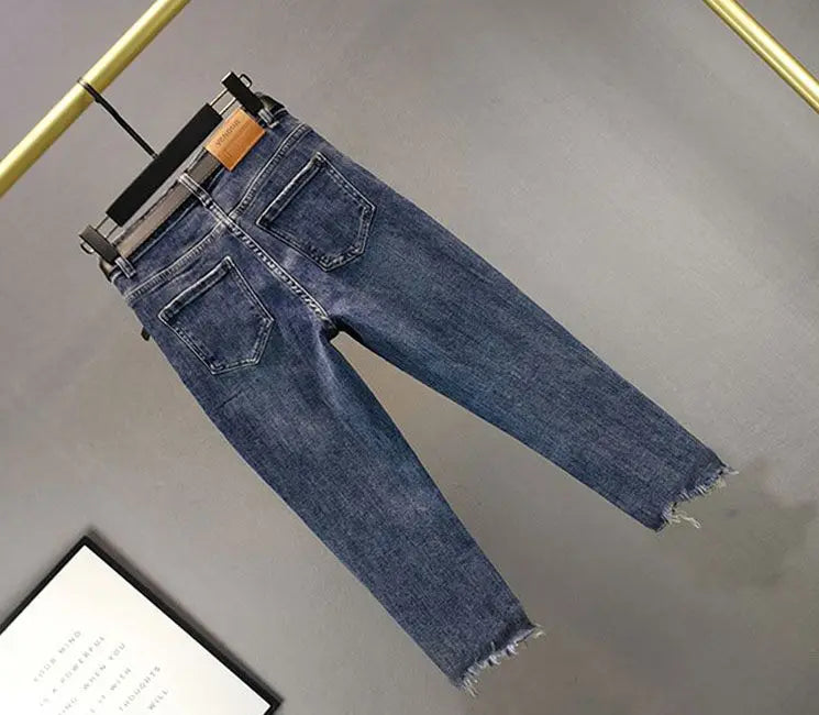 Heavy Industry Hot Diamond Jeans for Women 2026 Summer New Thin Slim High Waist Versatile Seven Point Jeans Female Casual Pants