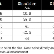 Table showing Asian size chart with bust, shoulder, sleeve, and length measurements.