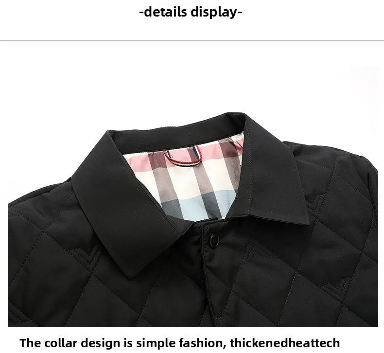 Top Grade Men Parka Jacket Windbreaker Coats Diamond Quilted Bubble Coat Middle-aged Winter Warmth Turn-Down Collar Coat