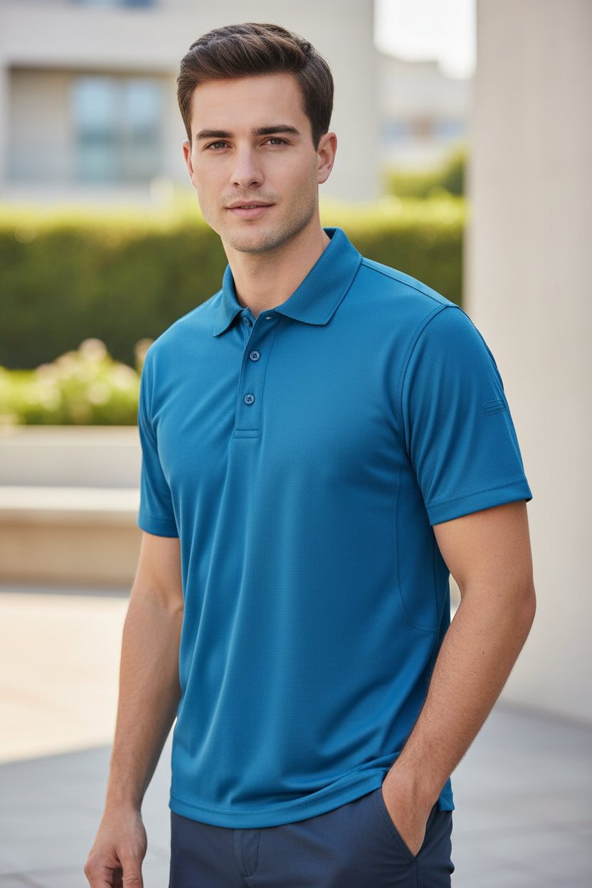 Blue polo shirt on a white background