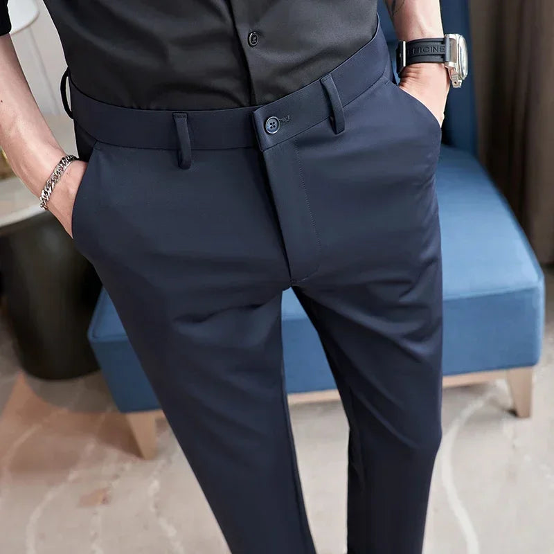 Men's Stretch Suit Pants, Fashion Casual Trousers, Navy Blue Pantalones Hombre Asian Size 29-36 38 Slim Man Pant