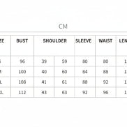 Size chart for clothing measurements in centimeters and inches