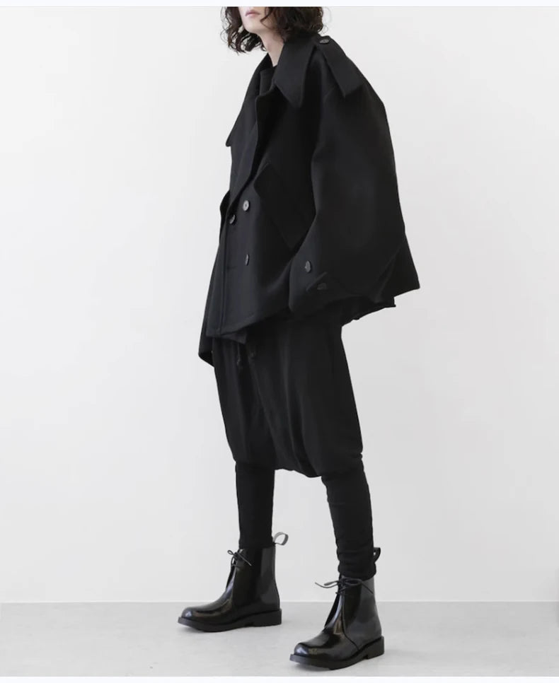Mauroicardi Autumn Winter Warm Oversized Black Woolen Coat Men Cool Loose Luxury Dark Academia Aesthetic Vintage Clothes 2023