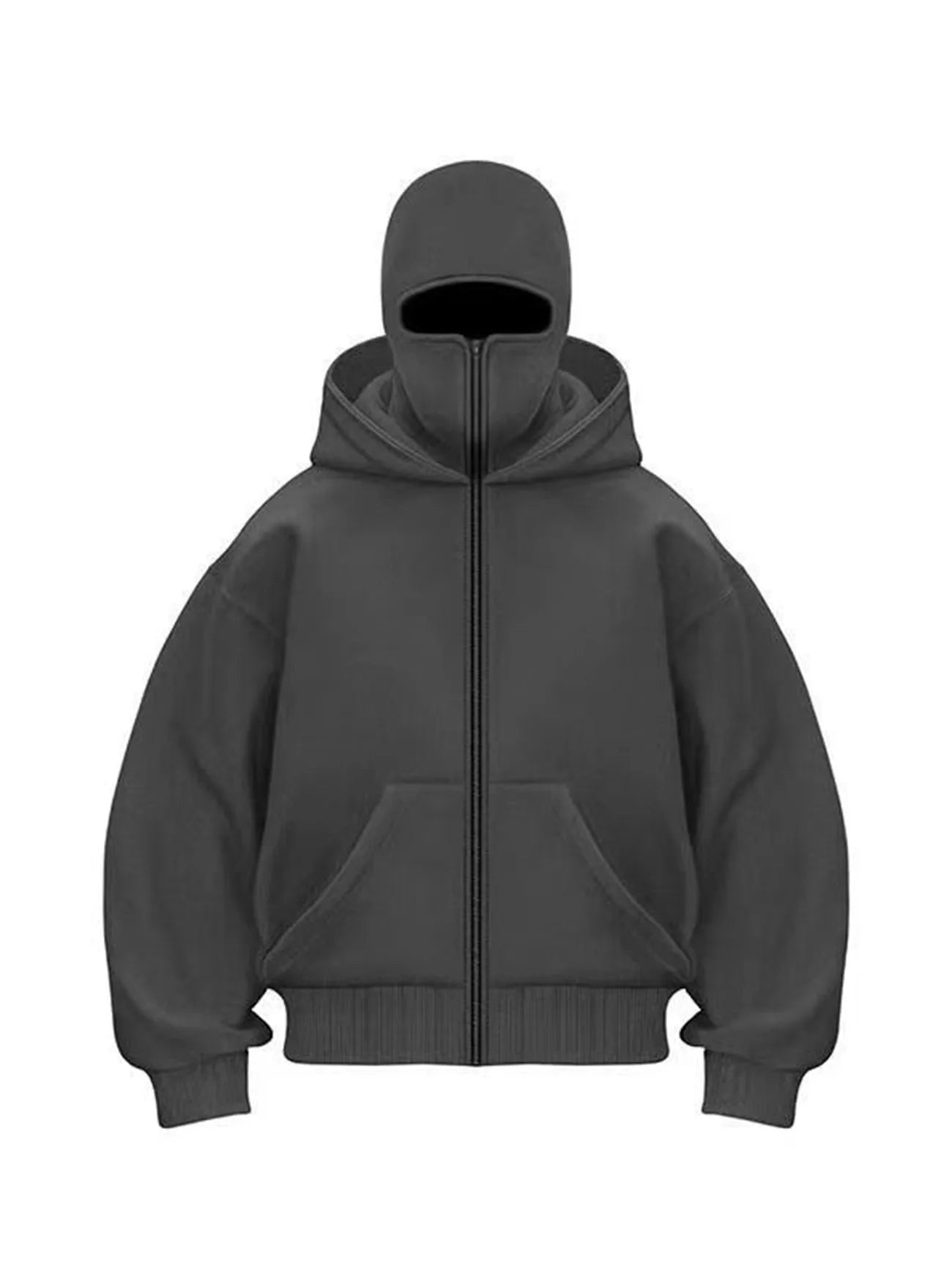 Men's Full Zip Hoodie with Built-in Face Mask Balaclava Techwear Sweatshirt with Crossbody Strap Tactical Streetwear Top