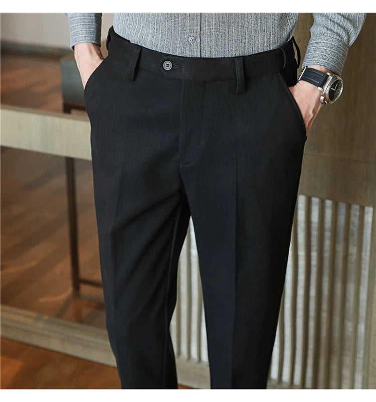 2025 Autumn and Winter Coffee Stretchable Waist Thickened Brushed Casual Pants for Men,multi-color Thick Men's Woolen Suit Pants