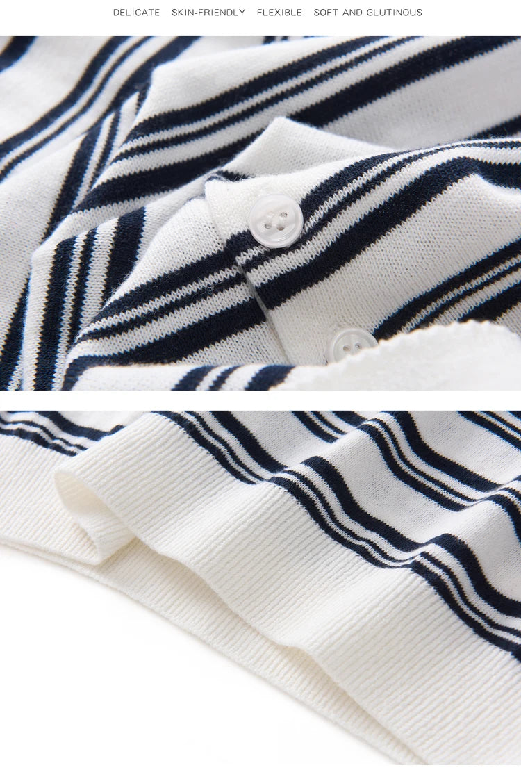 WinvyNee Summer Women's Pure Cotton Sweaters Polo T-Shirts White Half Sleeve Striped Tees Y2k Outerwears Pullover Tops ZA1523012