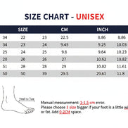 Foot measurement chart for Yang Hui Unisex shoes with size chart and foot length guide.