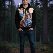 Hoodie with wolf design and moon on a white background