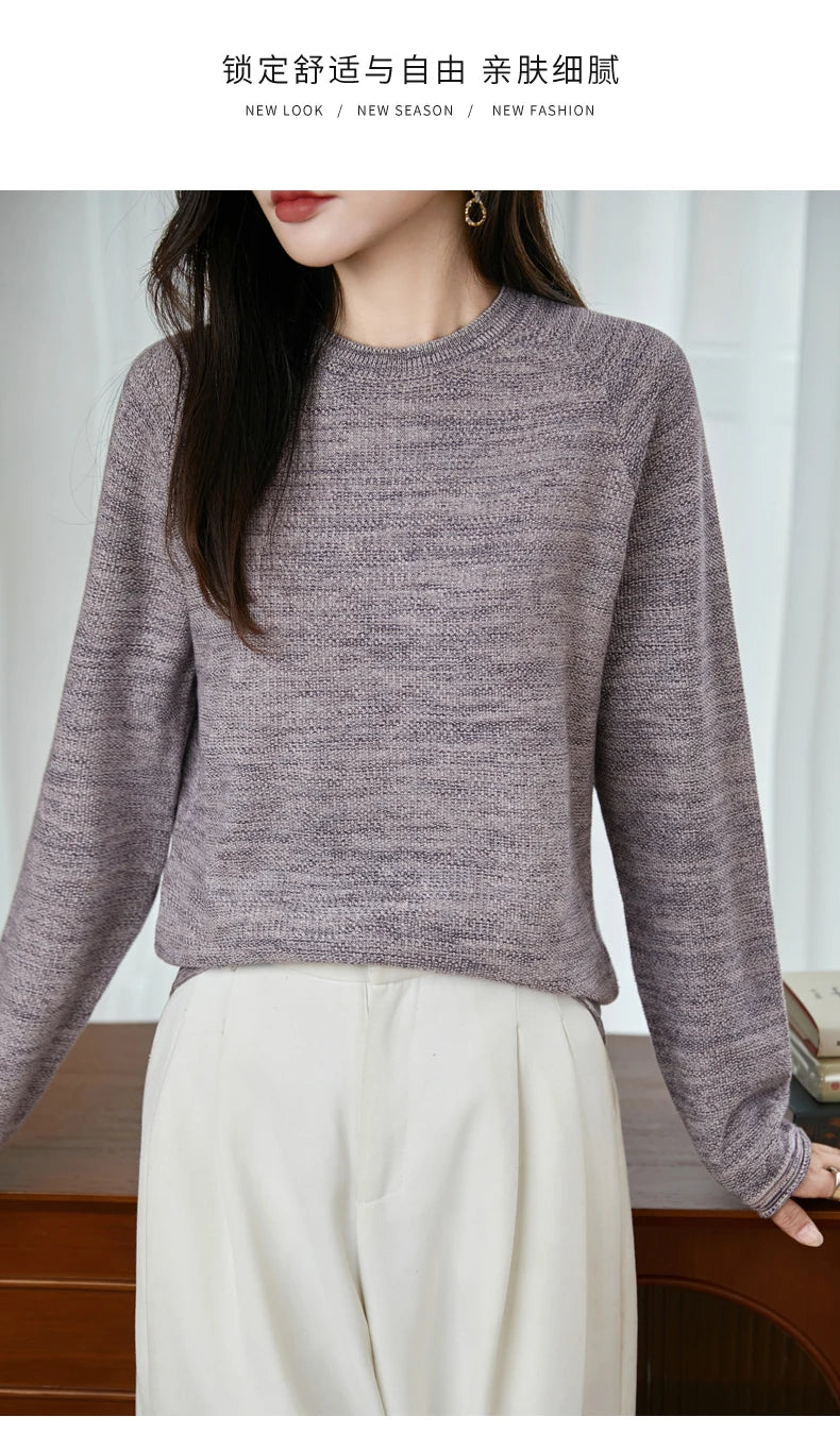 100% pure cotton women's knitted sweater casual round neck pullover for autumn and winter new women's top loose and hot selling