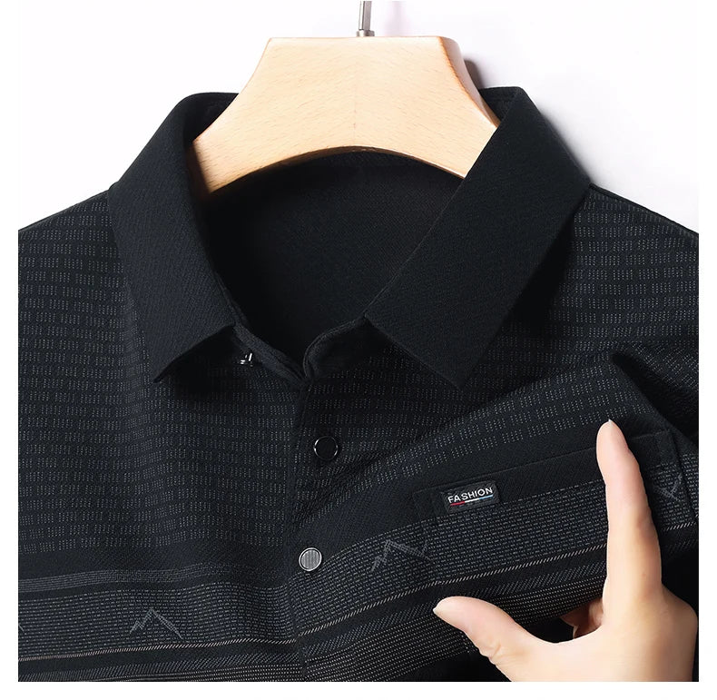 Luxury Wool Blend Fabric Men's Long Sleeve Polo  Classic