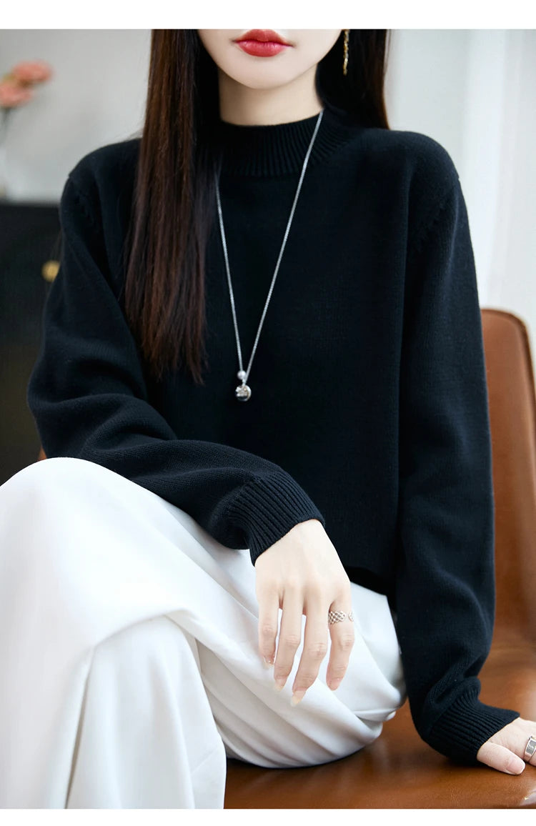 100% Pure Cotton Women's Knitted Sweater Solid Color Round Neck Pullover Loose Cotton Sweater Autumn and Winter New Women's Top