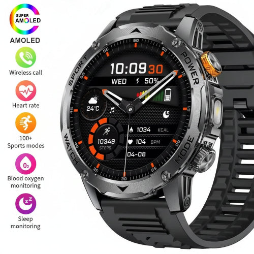 Smartwatch with features highlighted on a white background