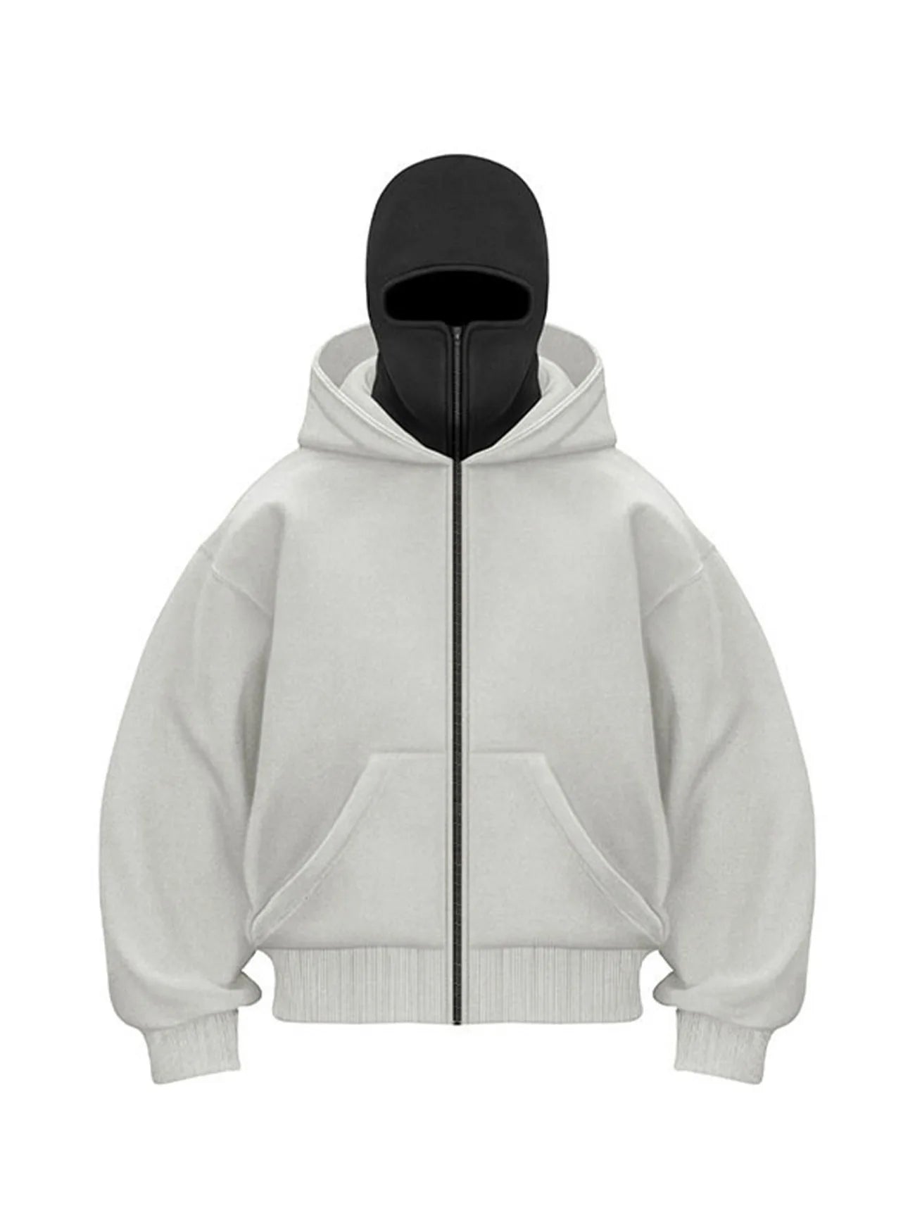 Men's Full Zip Hoodie with Built-in Face Mask Balaclava Techwear Sweatshirt with Crossbody Strap Tactical Streetwear Top